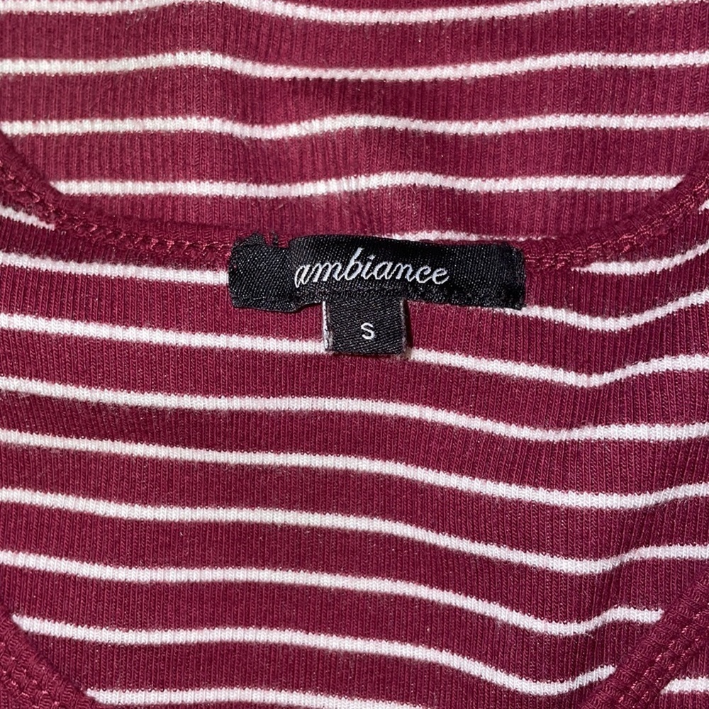AMBIANCE apparel burgundy/white striped stretch midi dress in women’s size small - Picture 7 of 7